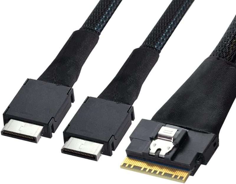 Cablecc PCI-E Ultraport Slimline SAS Slim 4.0 SFF-8654 8i 74pin to Dual Oculink SFF-8611 Cable 50cm PCI-Express - Image 1